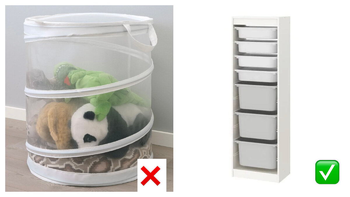 Стеллаж ikea trofast (или подобный), занимает такую же площадь, что и корзина. 