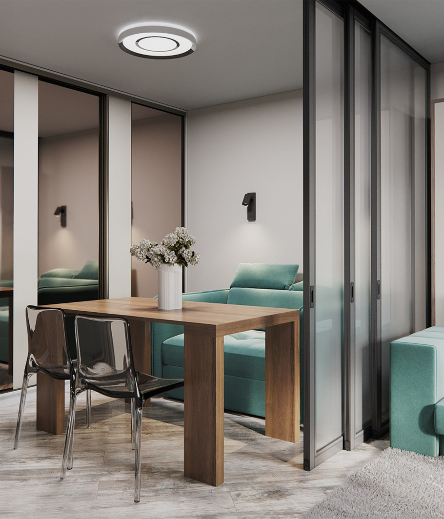 Гостиная. Проект ДВУШКА В ХРУЩЁВКЕ студии DECOART.
