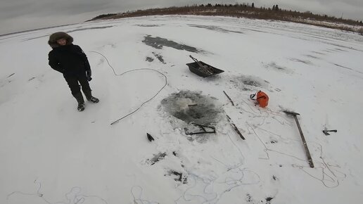 Подлёдная рыбалка. Установка перемёта на налима.