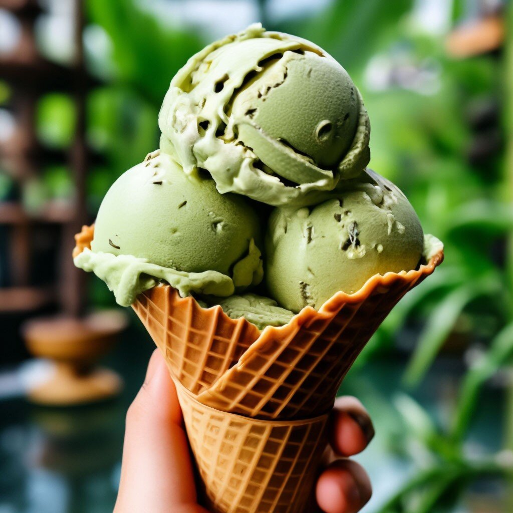 Зелёное чайное мороженое.