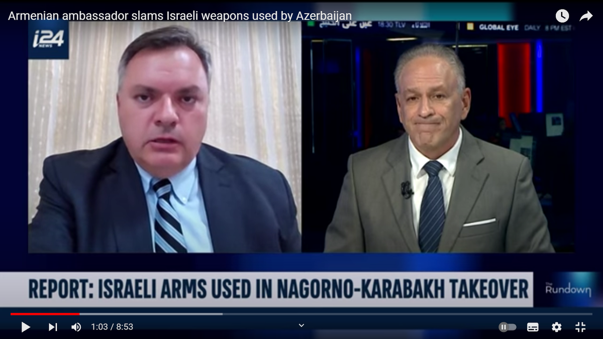 Арман Акопян (слева), Калев Бен-Давид (справа). Скриншот из передачи с канала i24news в YouTube.