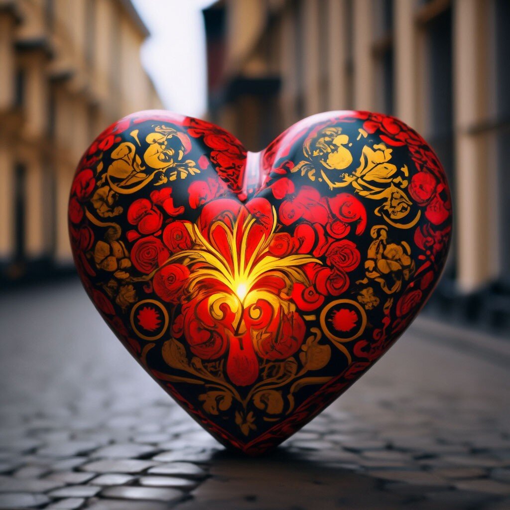 большое сердце расписана под хохлому.