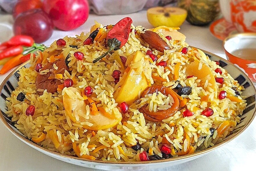 Плов с айвой и сухофруктами.