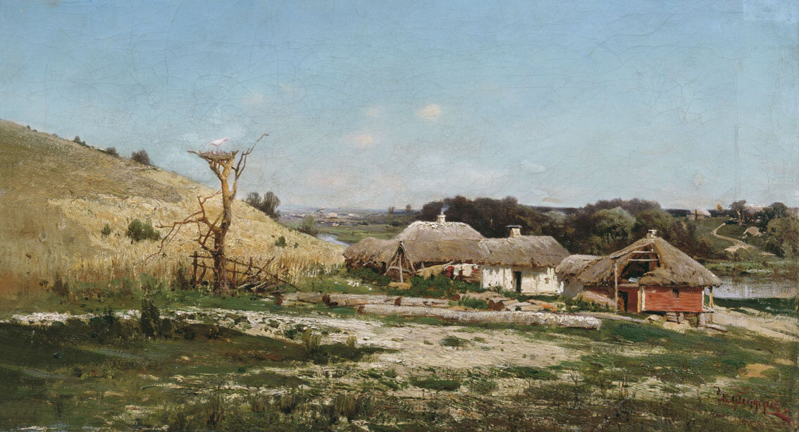 "Пейзаж с хатами", Ю.И. Феддерс. Музей искусств Грузии, Тбилиси.