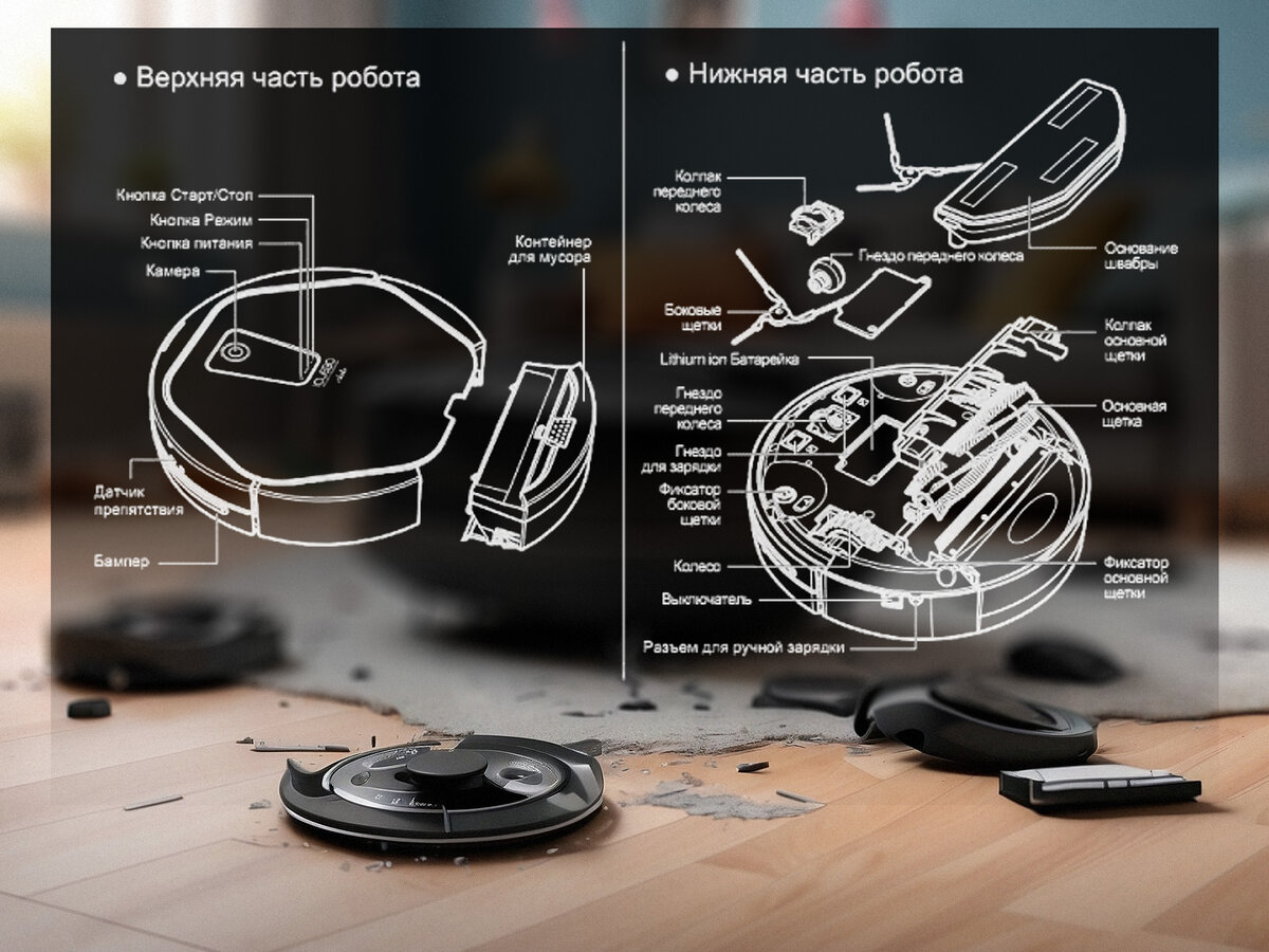 Принципиальная схема любого робота-пылесоса.