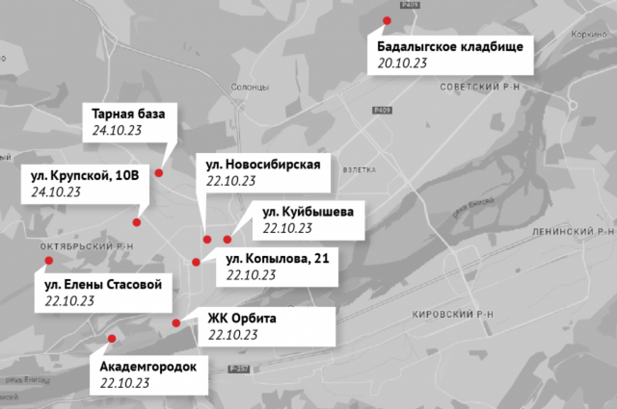    Опубликована карта мест, где видели медведей в Красноярске