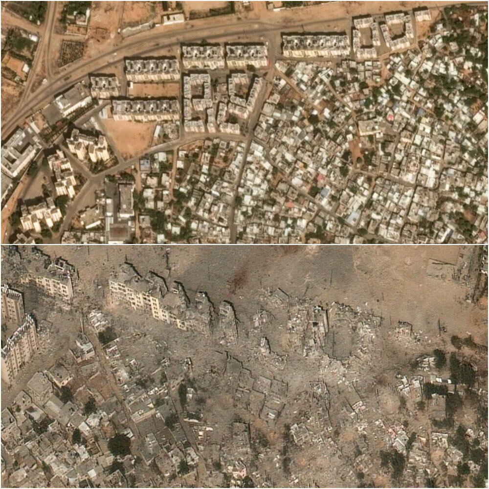 Спутниковые снимки, демонстрирующие реализацию намерений Израиля стереть арабский Сектор Газа вместе с населением с лица земли. Из открытых источников.