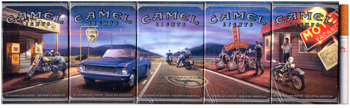 Специальная серия "Camel Road". Аргентина 2002 год. 5 пачек по 20 сигарет, с фильтром. Смола 10 мг, никотин 0.8 мг. Производство "Nobleza Piccardo". Торговая марка "JT International"