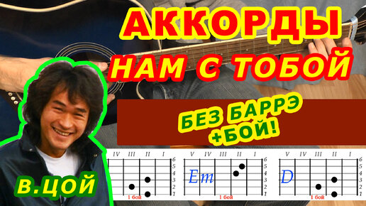 НАМ С ТОБОЙ Аккорды 🎸 ЦОЙ группа КИНО ♪ Разбор песни на гитаре БЕЗ БАРРЭ ♫ Для начинающих Гитарный бой