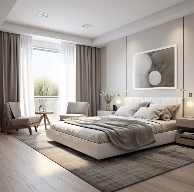 Нейиральный серый цвет присутствует в текстиле мебели.