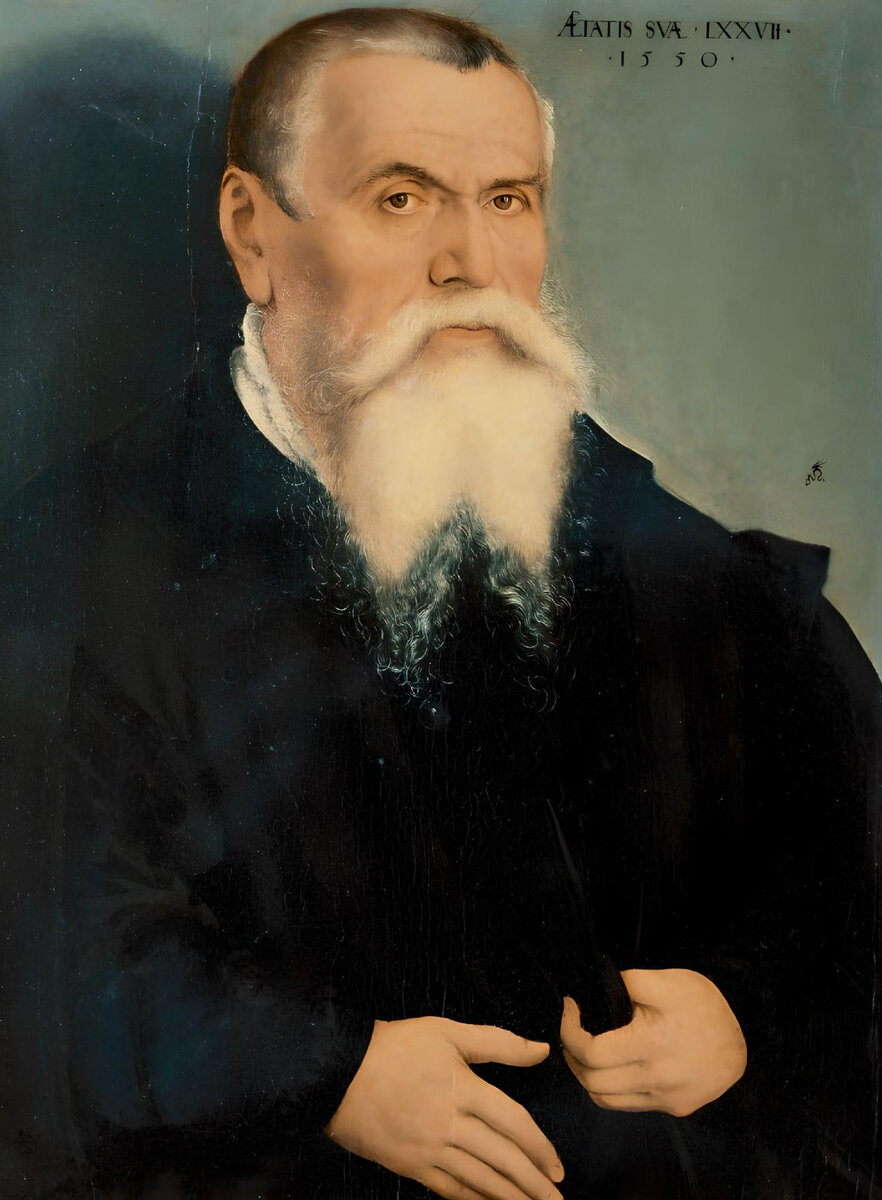 Лукас Кранах Младший, «Портрет отца художника, Лукаса Кранаха Старшего», 1550, дерево, масло, 64 х 49 см, Галерея Уффици, Флоренция