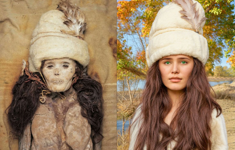 Реконструкция облика по мумии т.н. "Таримской принцессы".