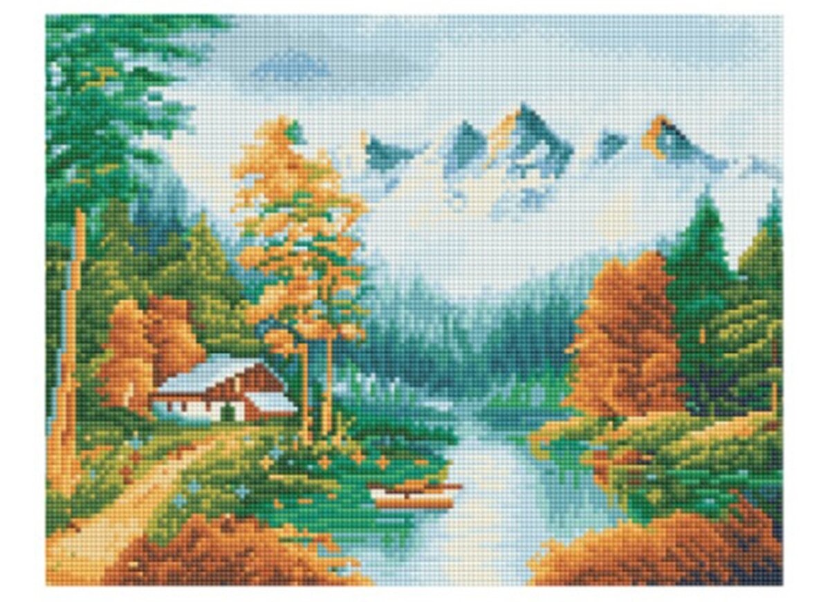 Алмазная мозаика ТРИ СОВЫ "Осень в горах", 30*40см, холст, картонная коробка с пластиковой ручкой