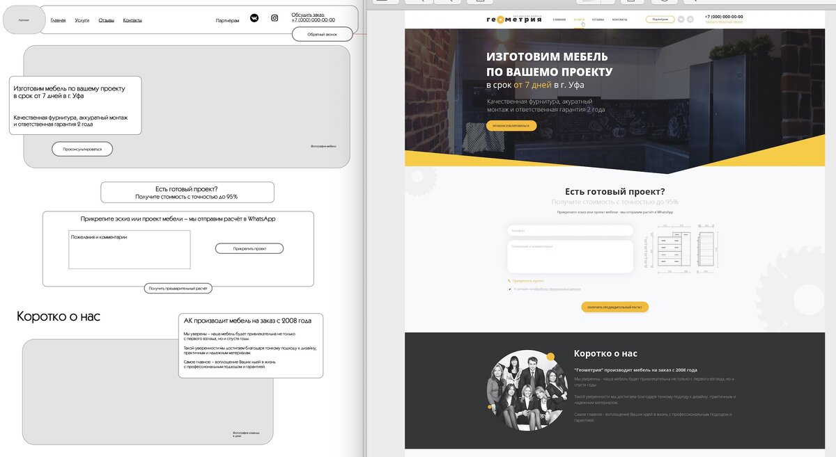 Прототип и готовый дизайн на его основе