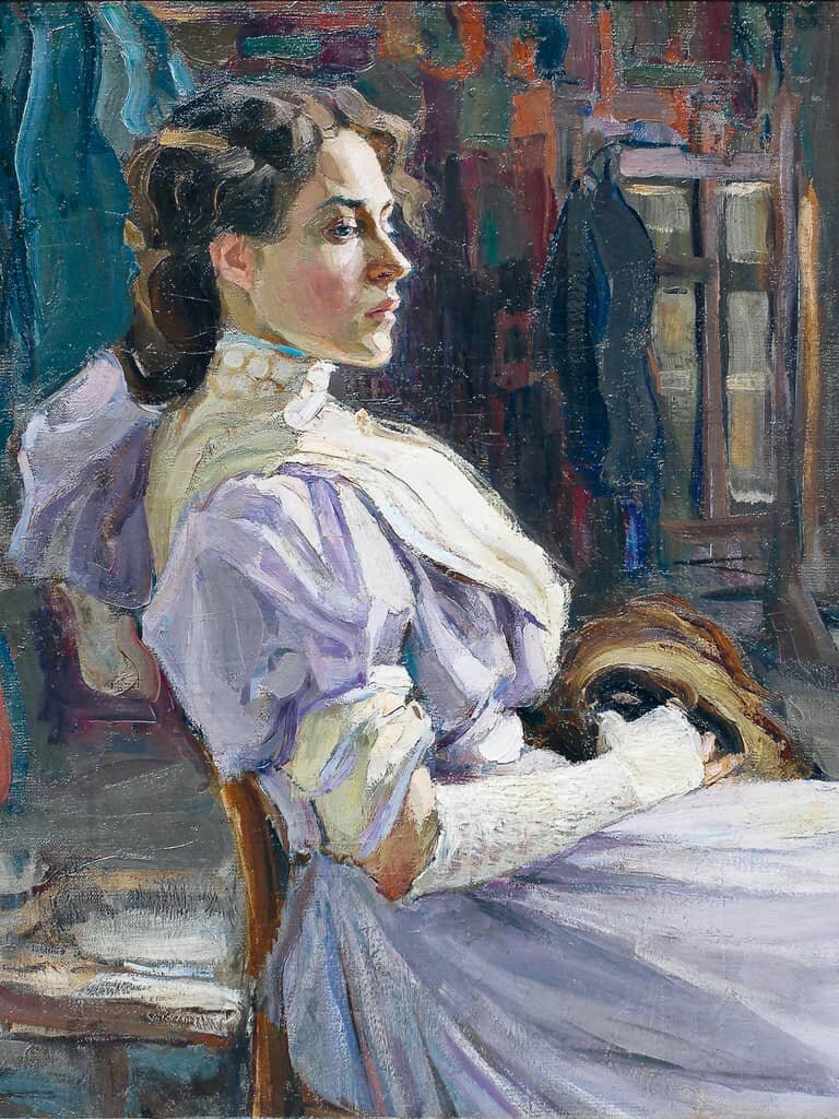 Неизвестный художник мастерской Ильи Репина (?) Портрет неизвестной в лиловом. 1908
Курская государственная картинная галерея имени А. А. Дейнеки (фото с сайта: https://neizvesten.rusimp.su)