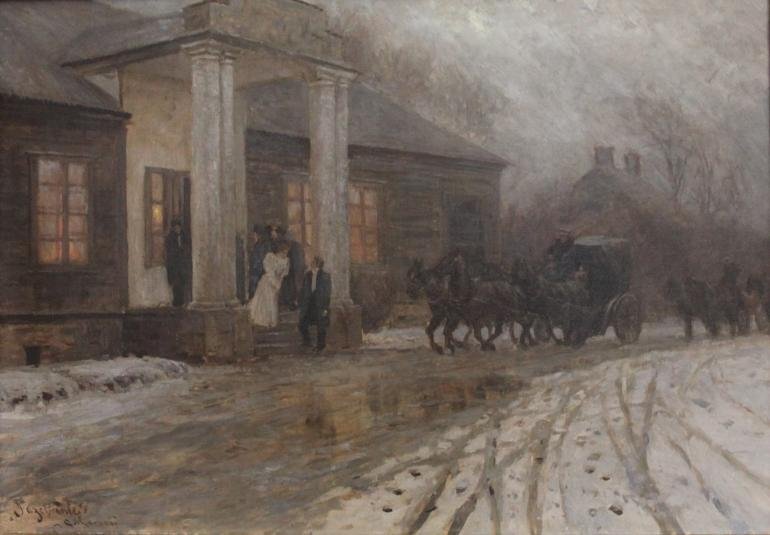 С. Ю. Жуковский. Разъезд. Ок. 1902. Симферопольский художественный музей. Источник: https://goskatalog.ru/portal/#/collections?id=45380271