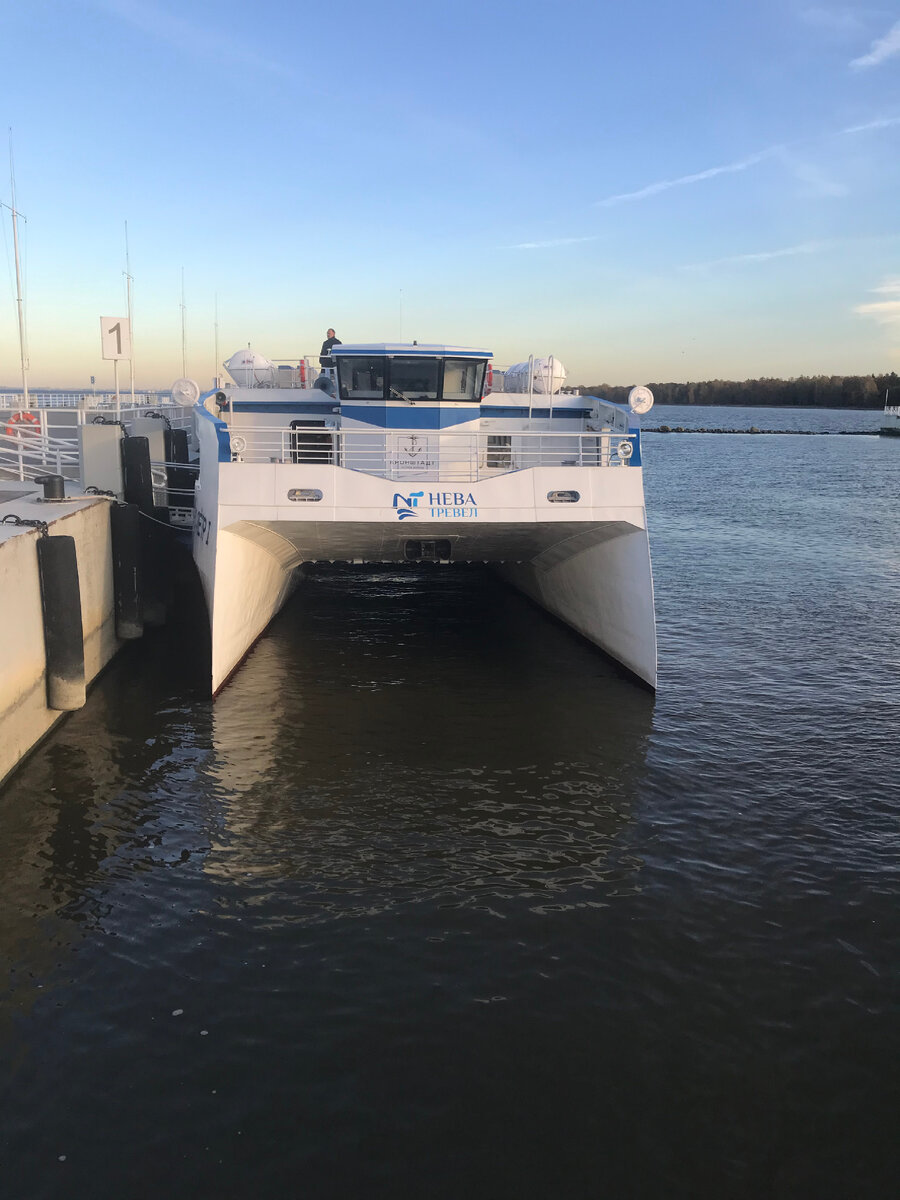 Наш катамаран у причала в Петергофе