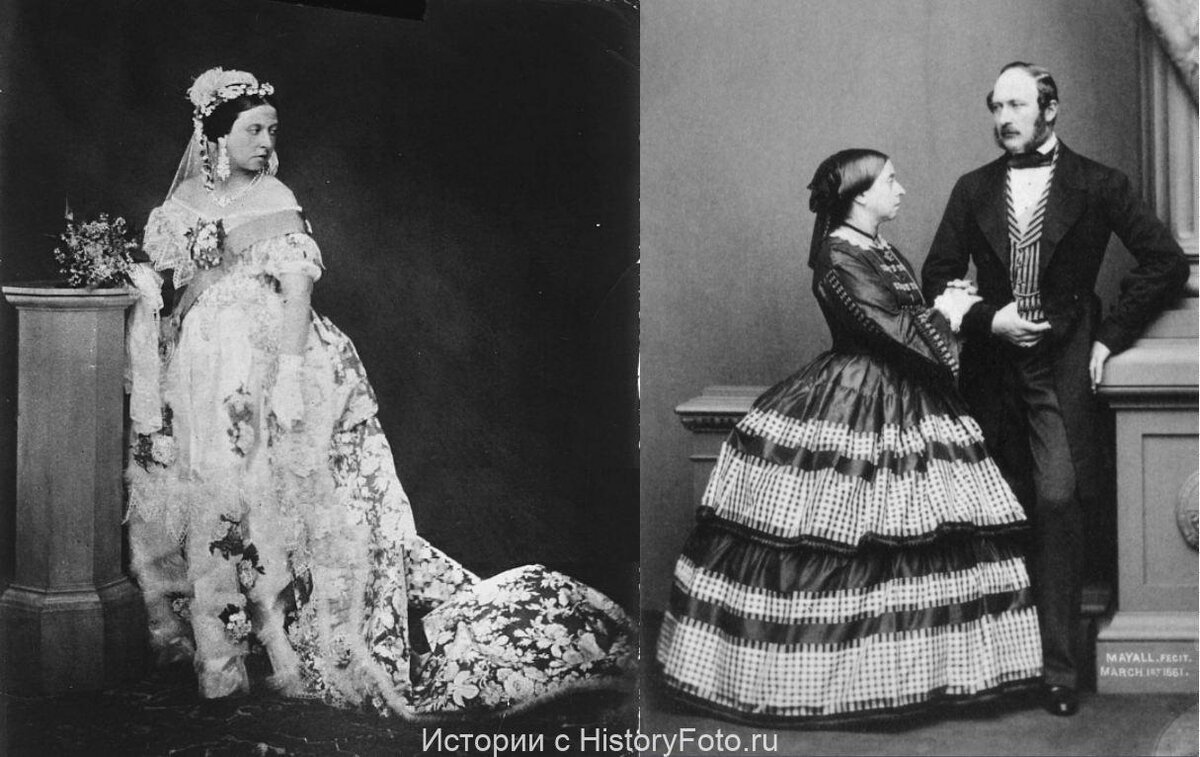 Ранее, также в год рождения Виктории, но спустя три месяца после нее, на свет появился Альберт Саксен-​Кобург-Готский. По случайному стечению обстоятельств и те, и другие роды принимала одна и та же повитуха.   Впервые лично они встретились в Англии за год до вступления Виктории на трон. Дядя Виктории, ставший королем Бельгии, лелеял мечту еще сильнее скрепить семейные узы, поженив племянника Альберта и… племянницу. Тогда подобные браки близкородственными не считались, а были в порядке вещей, так что дело было только за молодой королевой, которая замуж, однако, совсем не спешила, а первая встреча с Альбертом вообще не произвела на нее никакого впечатления. Альберт также нашел кузину добродушной, но не более того. И действительно, красотой Виктория не отличалась.
Все изменила вторая встреча. 10 октября 1839 года Альберт с братом Эрнестом прибыли погостить в Виндзор, и юность взяла свое, королева влюбилась! На следующий же день после судьбоносной встречи Виктория приняла Альберта наедине и… сделала ему предложение. Такого поворота никто не ожидал, но упрямиться будущий муж королевы не стал, и 10 февраля 1840 года они поженились.
На своей свадьбе, позже названной «главной свадьбой XIX века», королева, появилась в белоснежном платье, украшенном такими же белыми лепестками цветов апельсина, и со шлейфом длиной в 5 метров. На голове Виктории был венок и белоснежная фата. Описание ее одеяния попали в прессу, дав старт триумфальному шествию белого цвета в свадебной моде. Сейчас трудно поверить в то, что и белое платье невесты, и фата, и бутоньерка жениха, и даже классический свадебный торт — это не дань вековым традициям предков, а выдумка юной и влюбленной английской королевы, в одночасье, ставшее примером для подражания.
Королева была страстно влюблена, видя в Альберте не только выгодную партию, но и любовь всей жизни. После первой брачной ночи королева записала в дневнике: «Я НИКОГДА, НИКОГДА не проводила такого вечера! МОЙ ДОРОГОЙ, ДОРОГОЙ, ДОРОГОЙ Альберт… его большая любовь и привязанность дали мне чувство небесной любви и счастья, которое я никогда не надеялась почувствовать раньше! Он заключил меня в свои объятья, и мы целовали друг друга снова и снова! Его красота, его сладость и мягкость — как я могу когда-​нибудь быть действительно благодарна за такого Мужа! Это был самый счастливый день в моей жизни!» Королева Виктория в подвенечном платье (реконструкция свадьбы) и Виктория с Альбертом, 1861 год.
