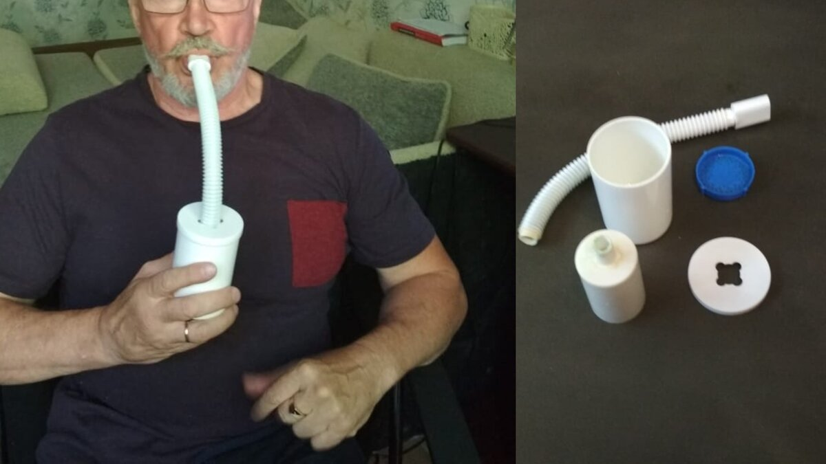 Не знал бы, что это тренажёр, подумал, коктейль больно хорош, поэтому применена трубочка от пылесоса.