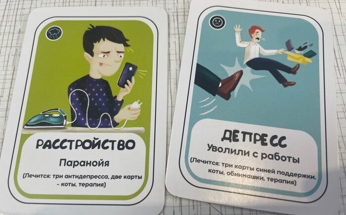Ярлычки в углу. Тучка - карты расстройств, грустный смайл - депрессы
