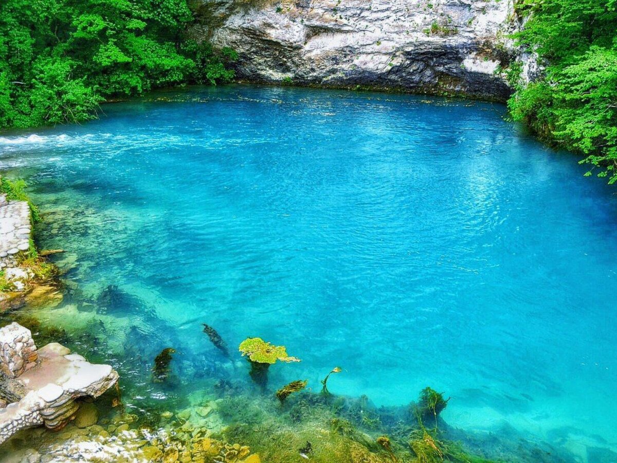 При посещении Абхазии, вам стоит обязательно посмотреть следующие достопримечательности:  Озеро Рица Озеро Рица — это великолепное горное озеро, расположенное в Гудаутском районе Абхазии.-8