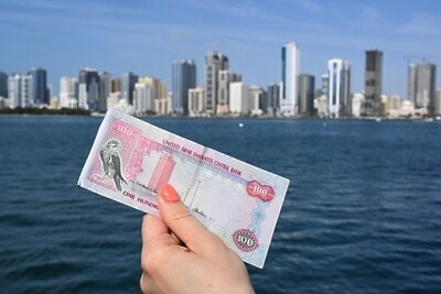    Девушка держит в руках купюру номиналом в сто дирхам ©Александр Кряжев РИА Новости