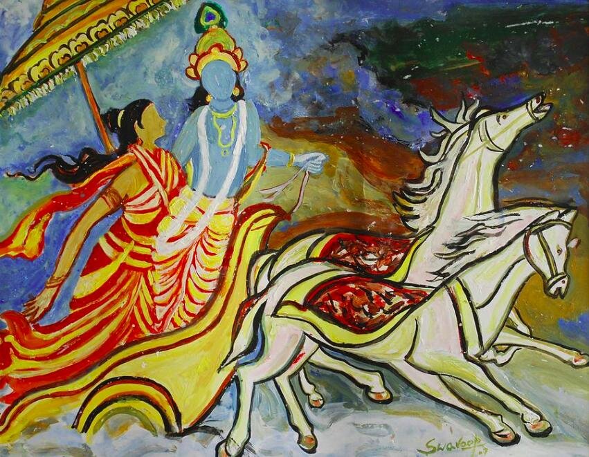 Похищение Рукмини Кришной. Изображение: vedicfeed.com 