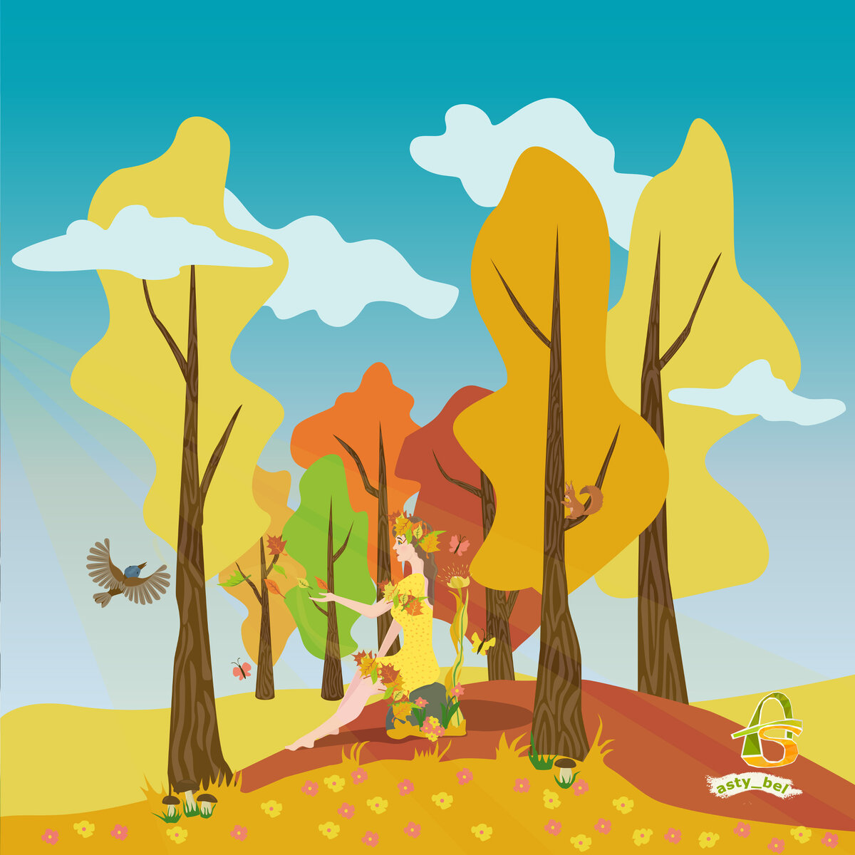 Векторная иллюстрация "Девушка-Осень" 🍁🍂💃🏼 
Данную иллюстрацию я рисовала для стоков в весенней версии "Девушка-Весна" 

Продолжение серии "Девушка-Земля". 
Дата создания весенней версии: 20 июня 2021 года. 
Дата создания осенней версии: 24 октября 2023 года. 
Авторская работа. 
Иллюстрация рисовалась в Adobe Illustrator 
Автор: Анастасия Белякова @asty_bel