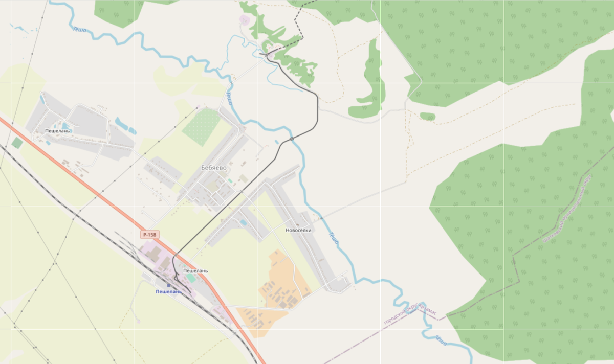 Общая путевая схема - ж.д. станция Пешелань, завод, ветка к действующей шахте