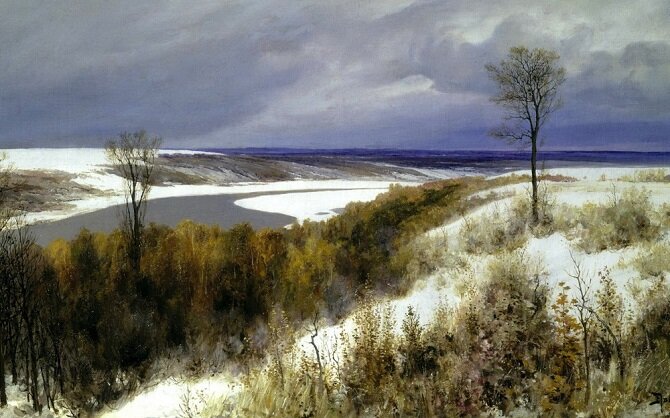 Василий Поленов. Ранний снег. 1891. Холст, масло.  46,5 x 85. Государственная Третьяковская галерея