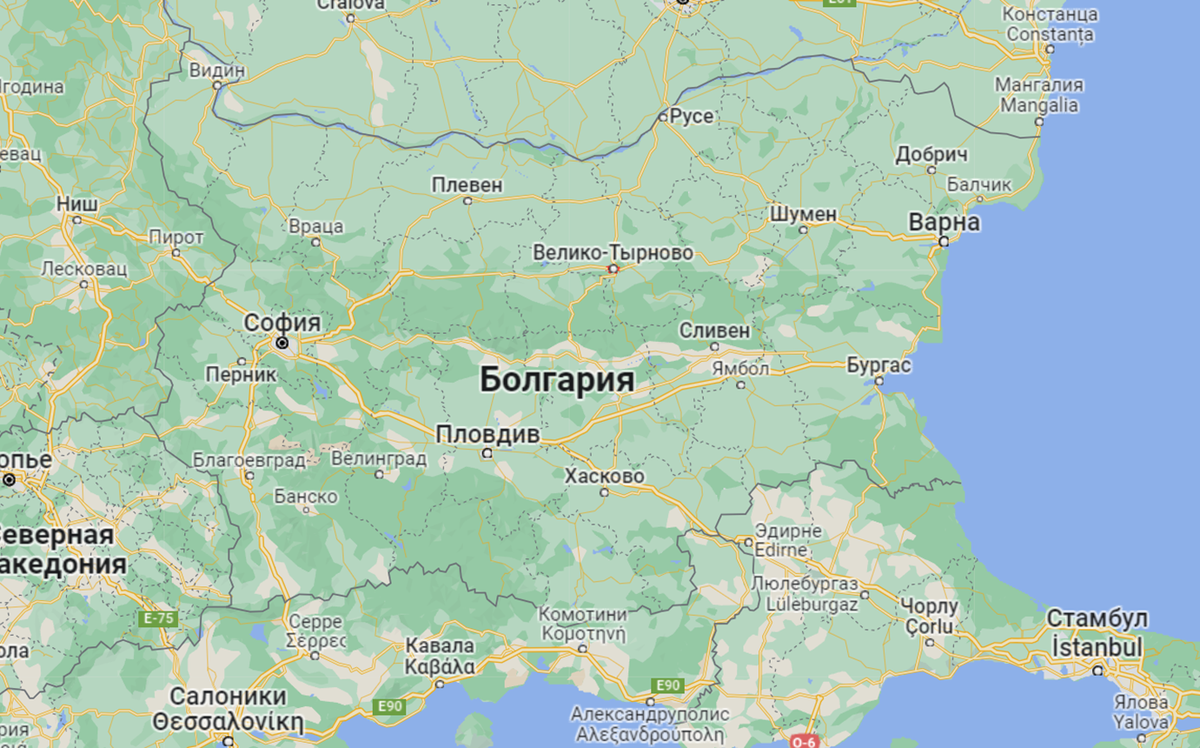 Велико-Тырново на карте Болгарии. Google.maps