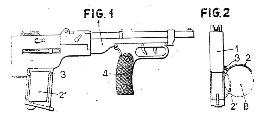 Рисунок пистолета-пулемета из патента Делакра. Рис. из патента.