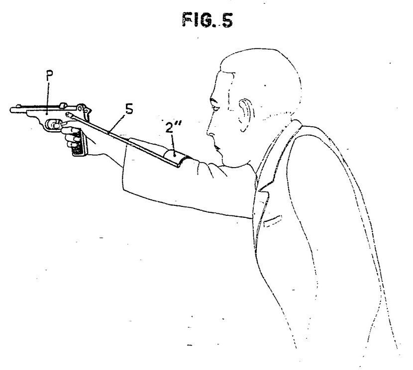 Обычный пистолет, оснащенный опорным устройством Делакра. Рис. из патента.