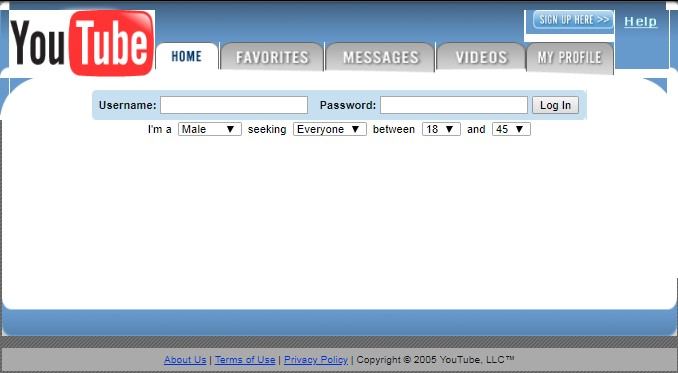 Первая версия YouTube как видеосервиса для поиска второй половинки 
