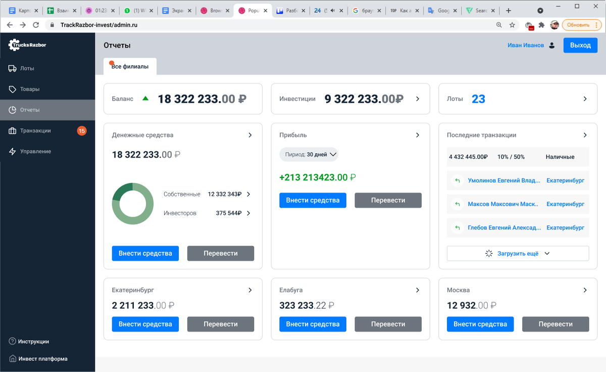 UI прототипы платформы управлением финансами авто разборки