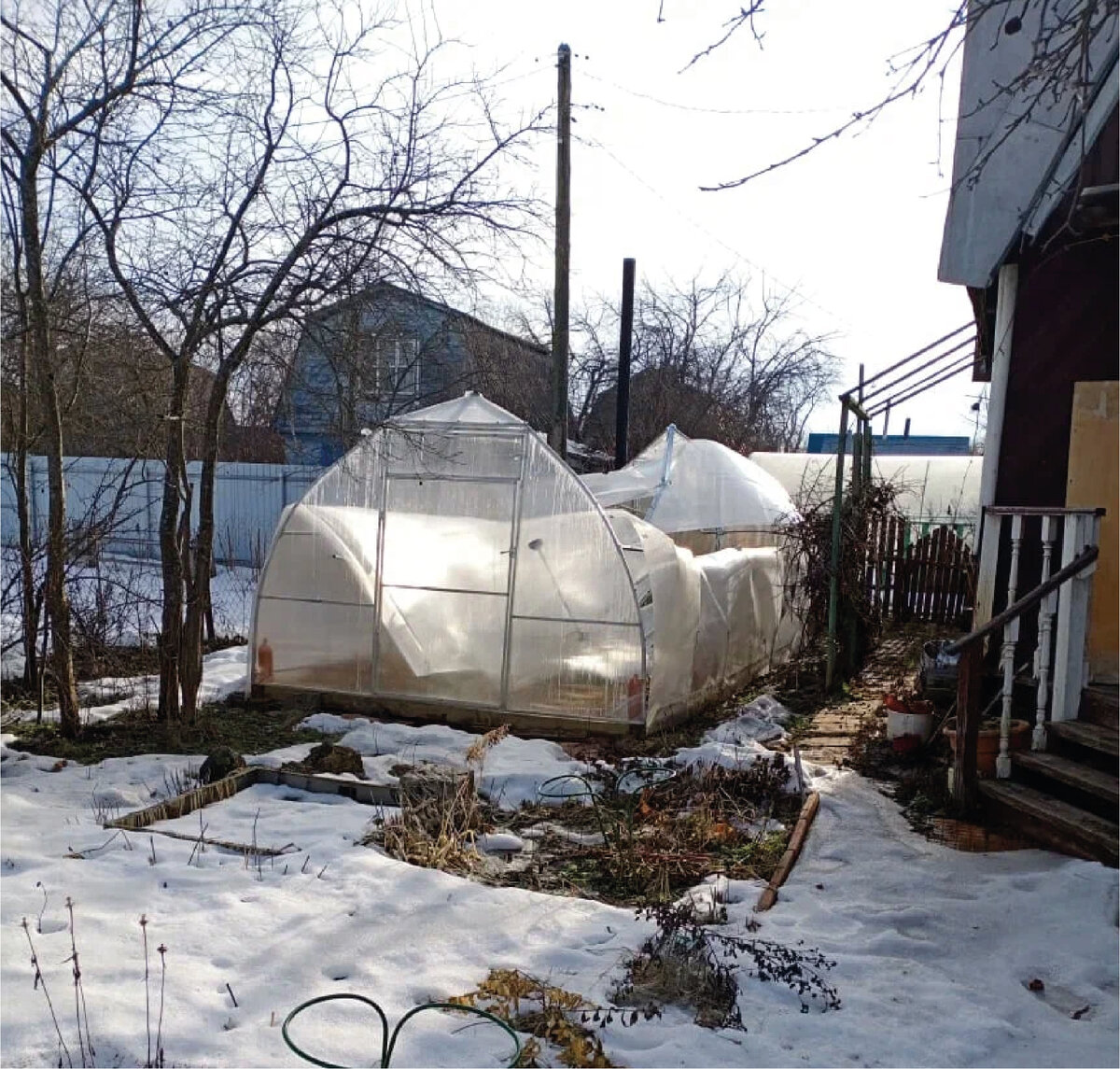 Теплица типа «Капелька» после зимы