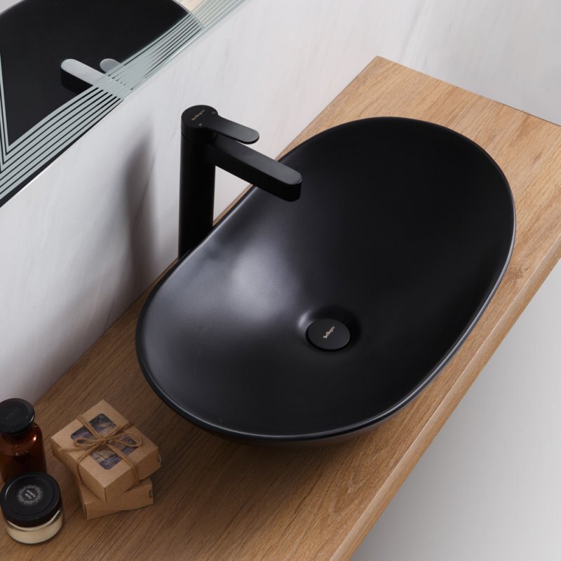 Раковина накладная керамическая 605x370x150 BelBagno BB1404-H301, цвет чёрный матовый