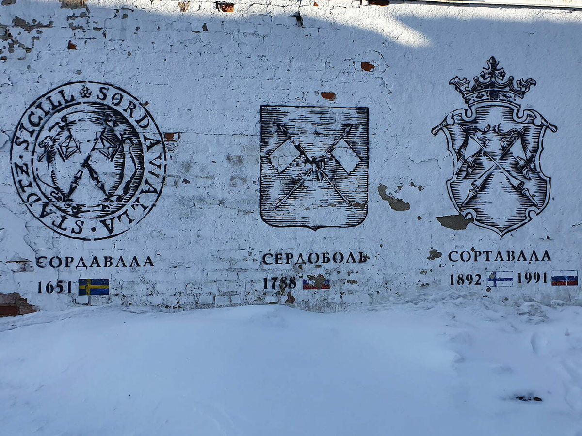 гербы города Сортавалы в различные исторические периоды, фото взято из свободного доступа в интернете