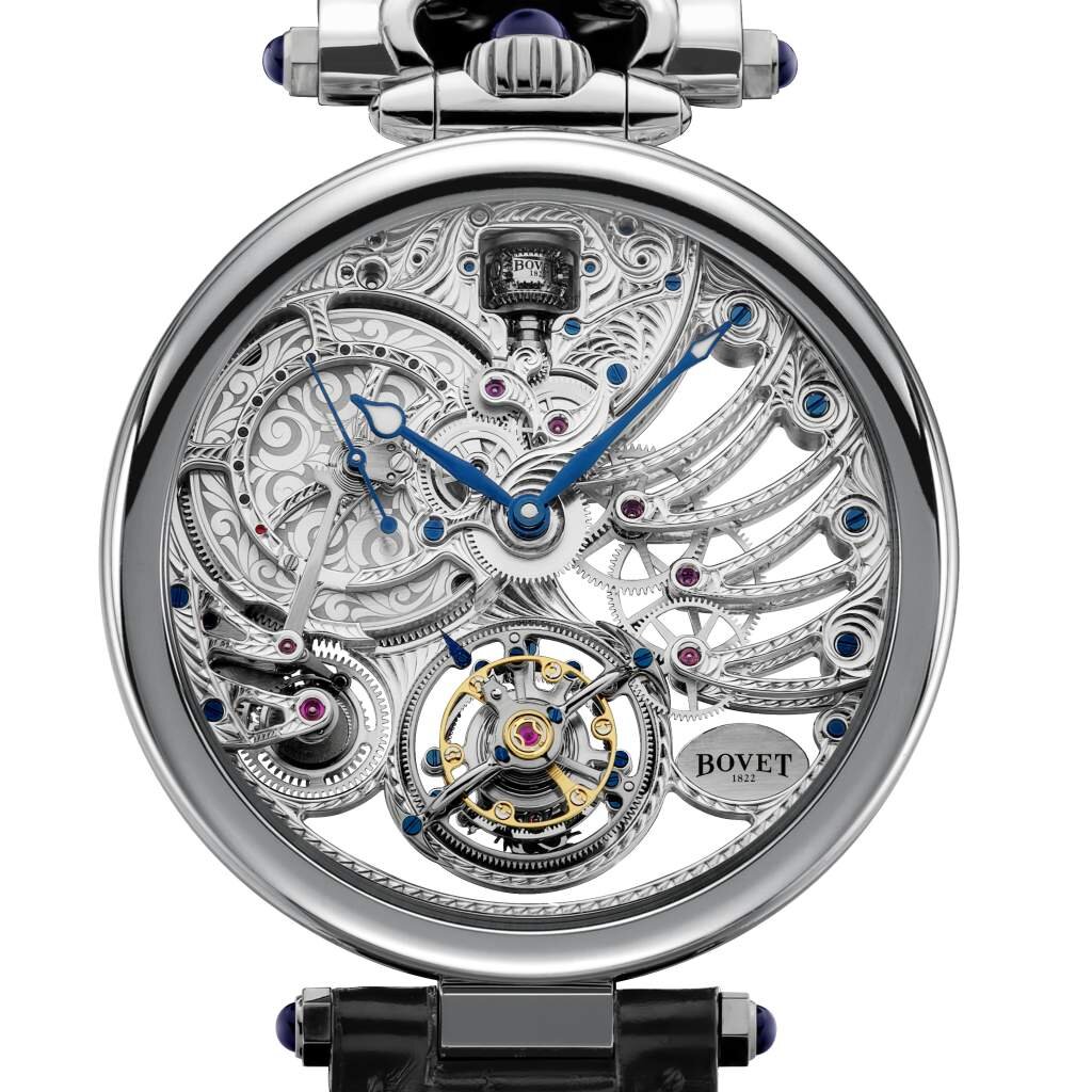 BOVET 1822 VIRTUOSO XI T10SQ002. Белое золото, ручной завод, скелетон, +турбийон, индикатор запаса хода, ø 44 мм, скелетонированный и гравированный вручную циферблат.