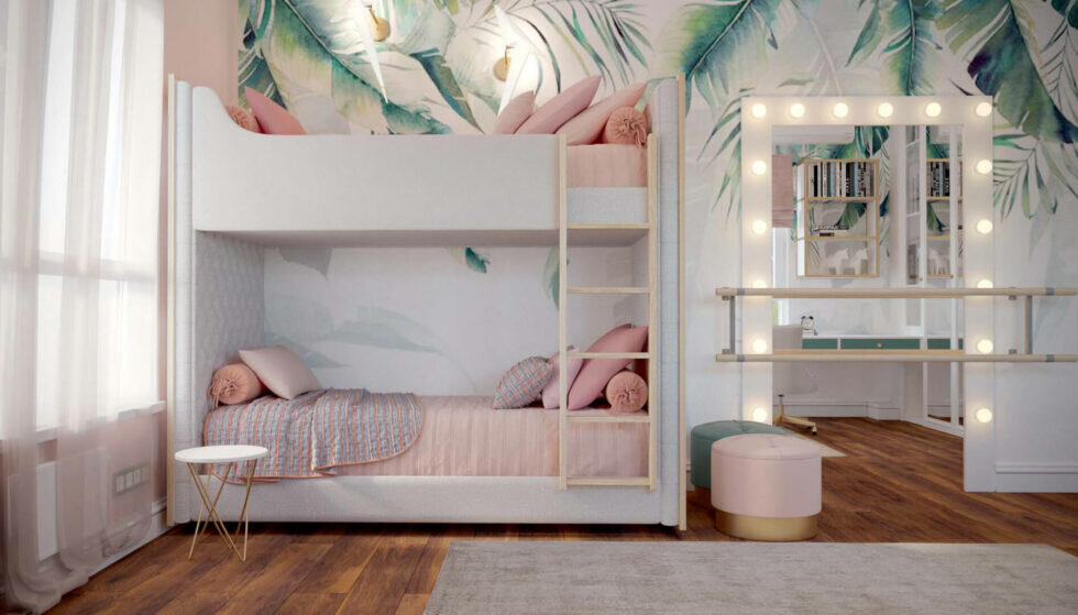 Двухъярусная кровать в белых тонах