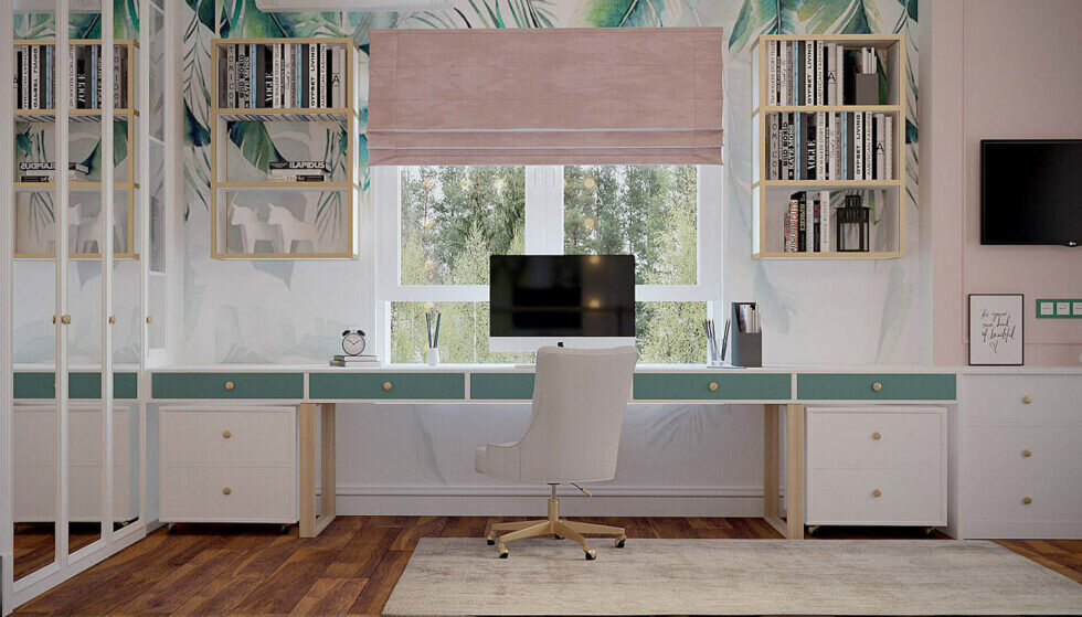 Светлая учебная зона для двоих детей