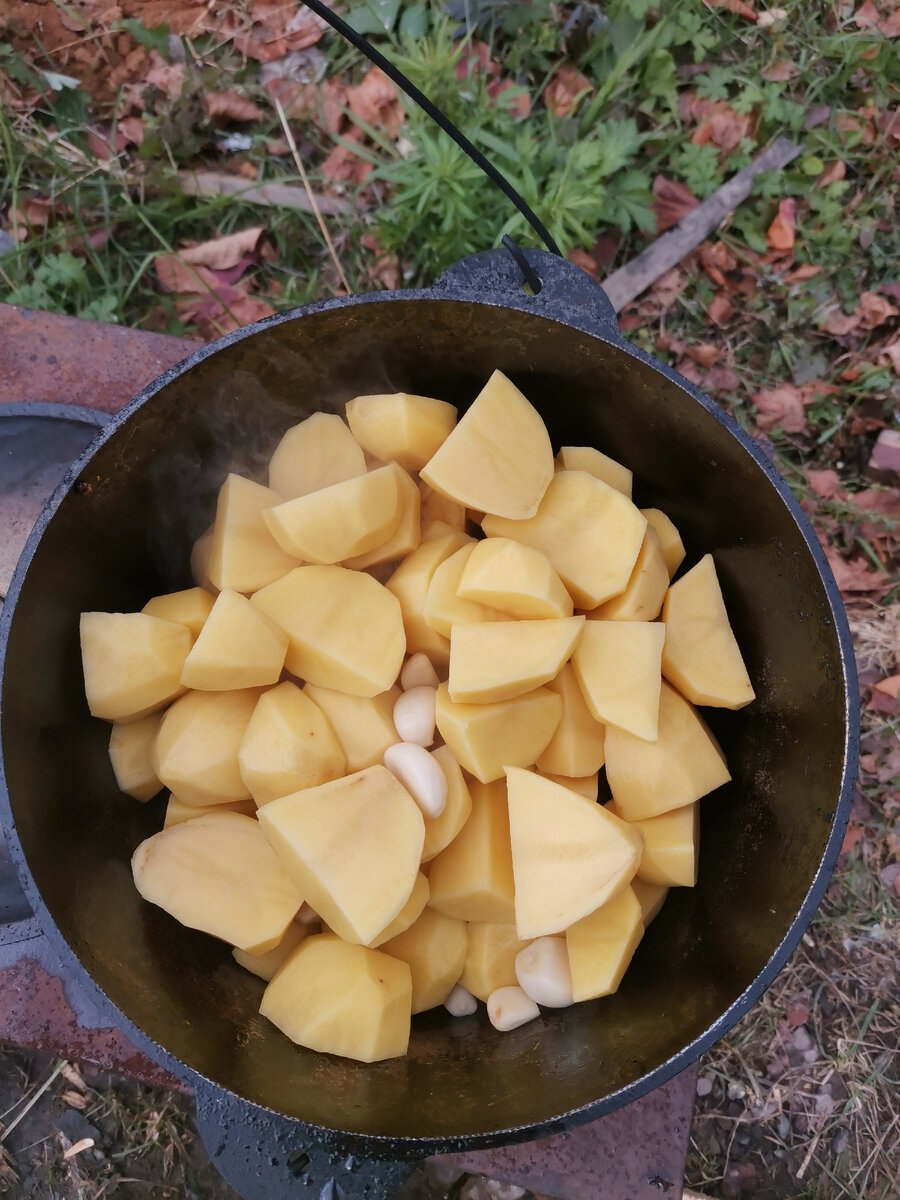 Затем закинул картошку и чеснок.