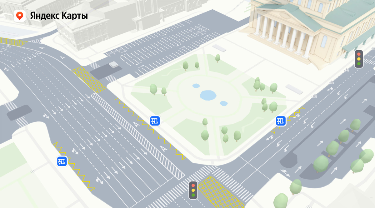 Теперь на картах хорошо видно движение по полосам на самых сложных дорожных развязках