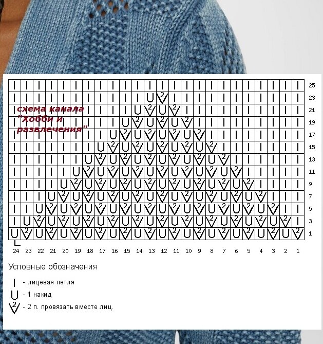Схема вязания ажурного ромба.