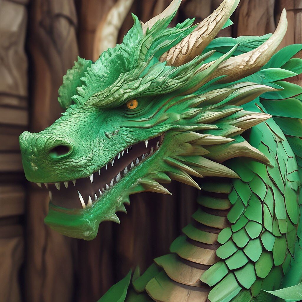 Деревянный зелёный дракон, символ 2024