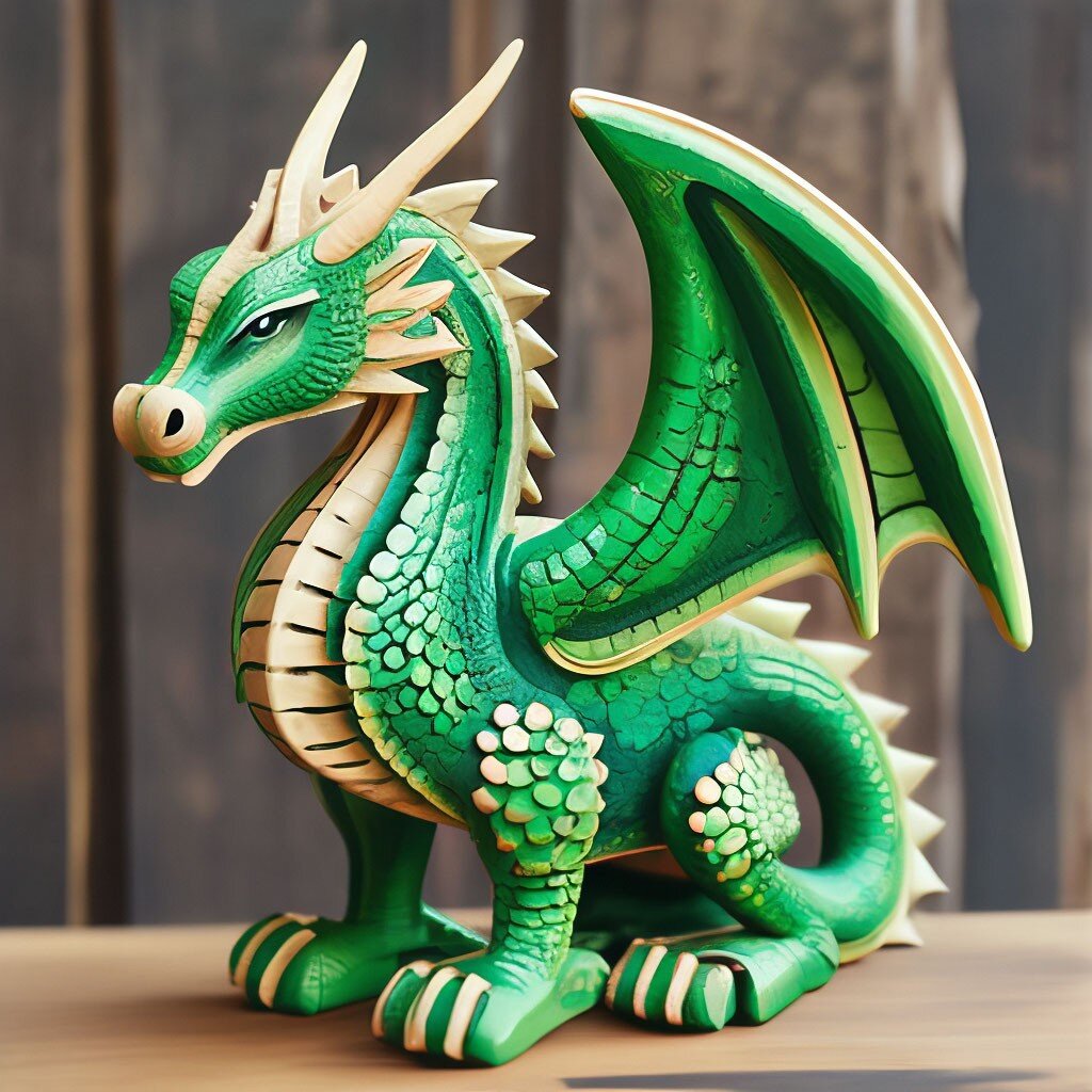 Фигурка Деревянного зелёного дракона 