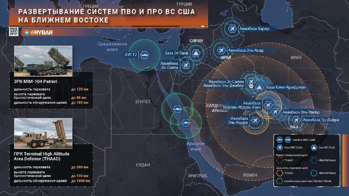 Карта размещения американских сил ПВО и ПРО