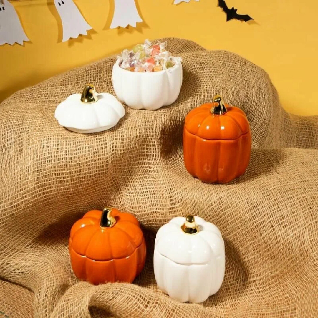 Декоративная керамическая шкатулка в виде тыквы