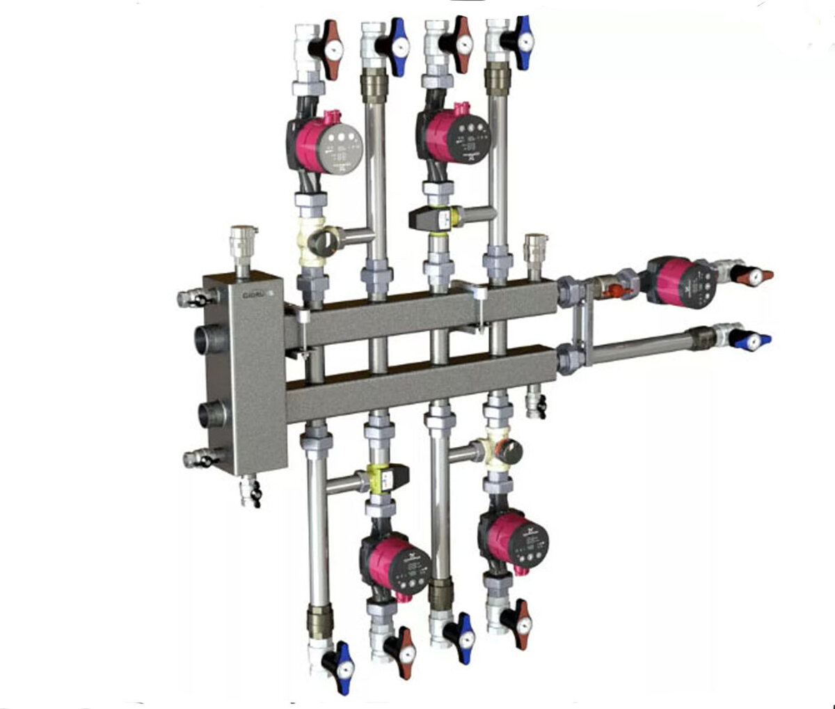 Коллектор отопительного контура. Балансировочный коллектор Gidruss ВМ-100. Коллектор bm100 5du. Gidruss балансировочный коллектор BM-100-5du до 100 КВТ. Коллектор Гидрус на 4 контура.