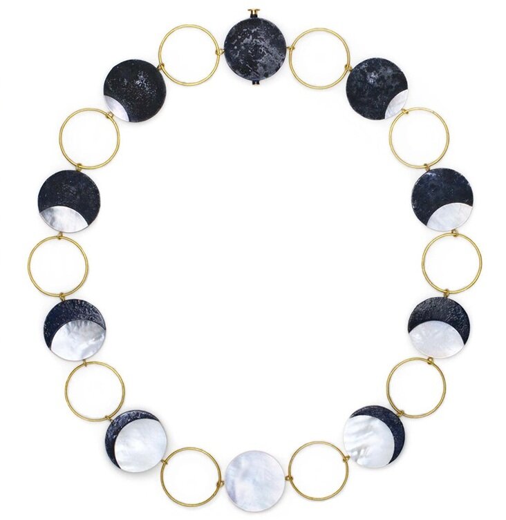 Колье "Затмение" золото, перламутр, черненое серебро